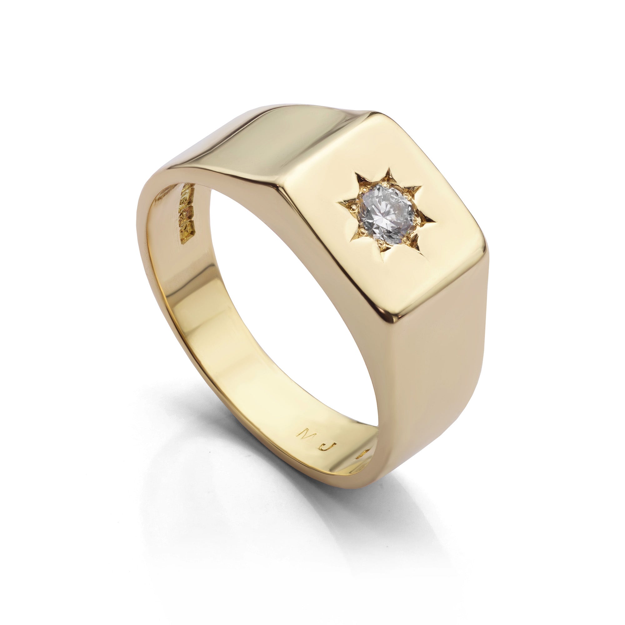 Chevalière en or jaune 18 carats pour homme avec diamants 0,25