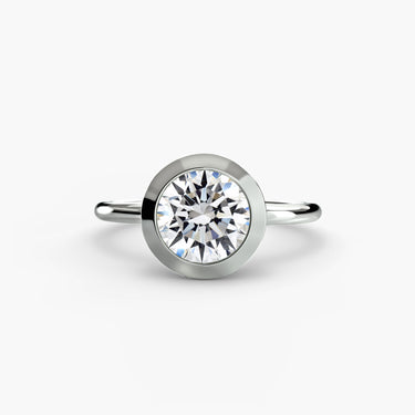 Encara Bezel Diamond Engagement Ring front view in white gold or platinum with a round brilliant cut diamond