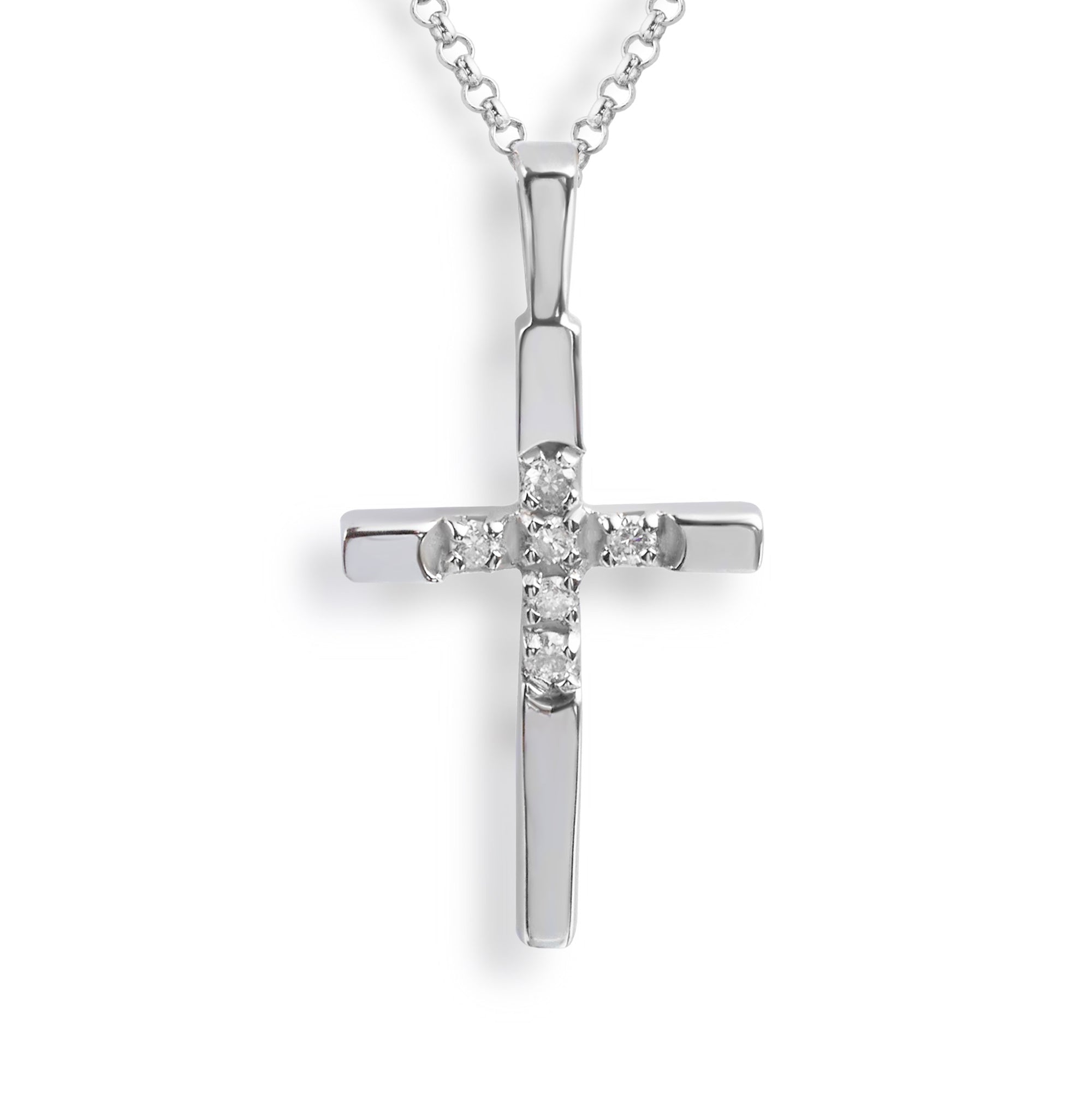 Close up of the 14ct diamond cross necklace