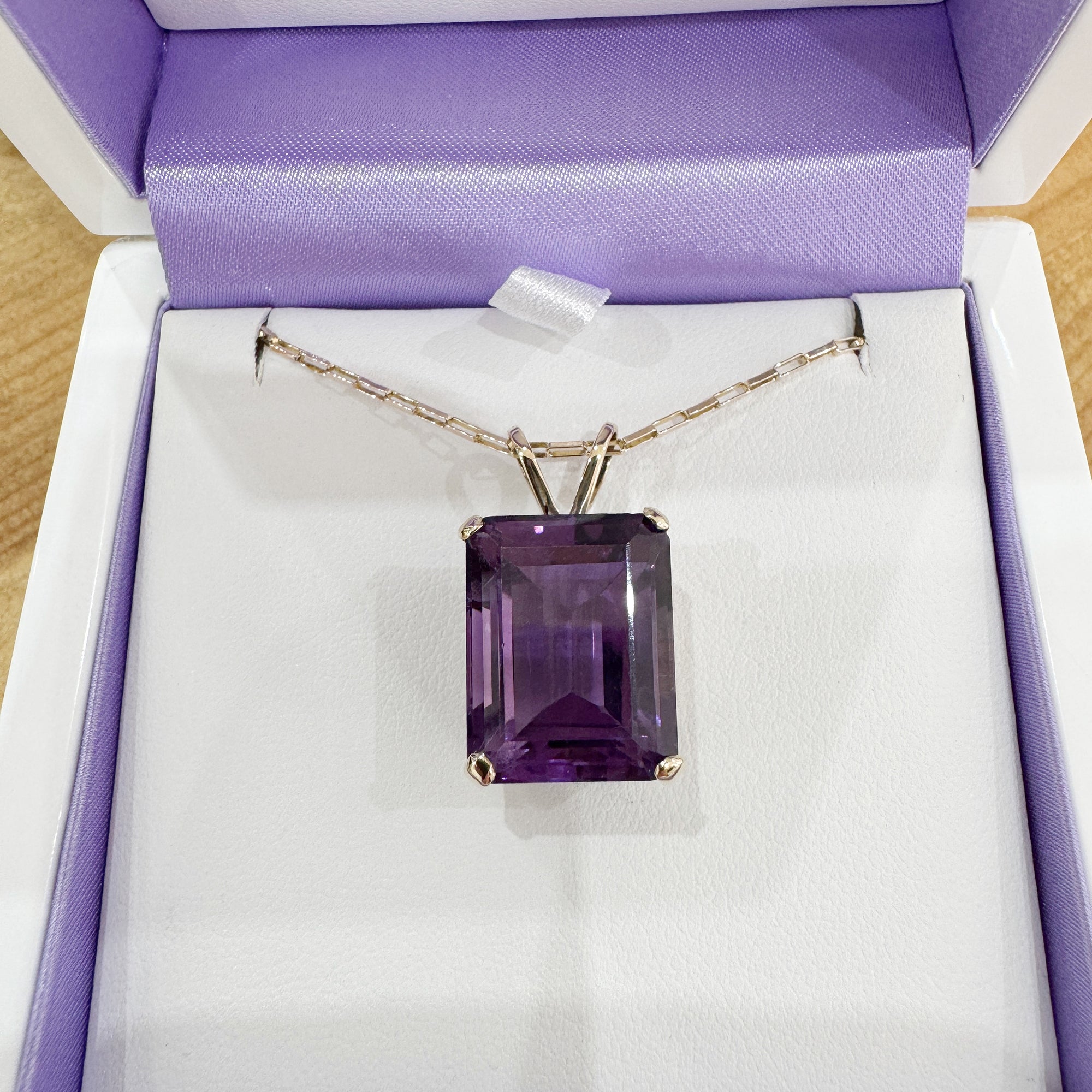 Gold Amethyst Necklace in Box 