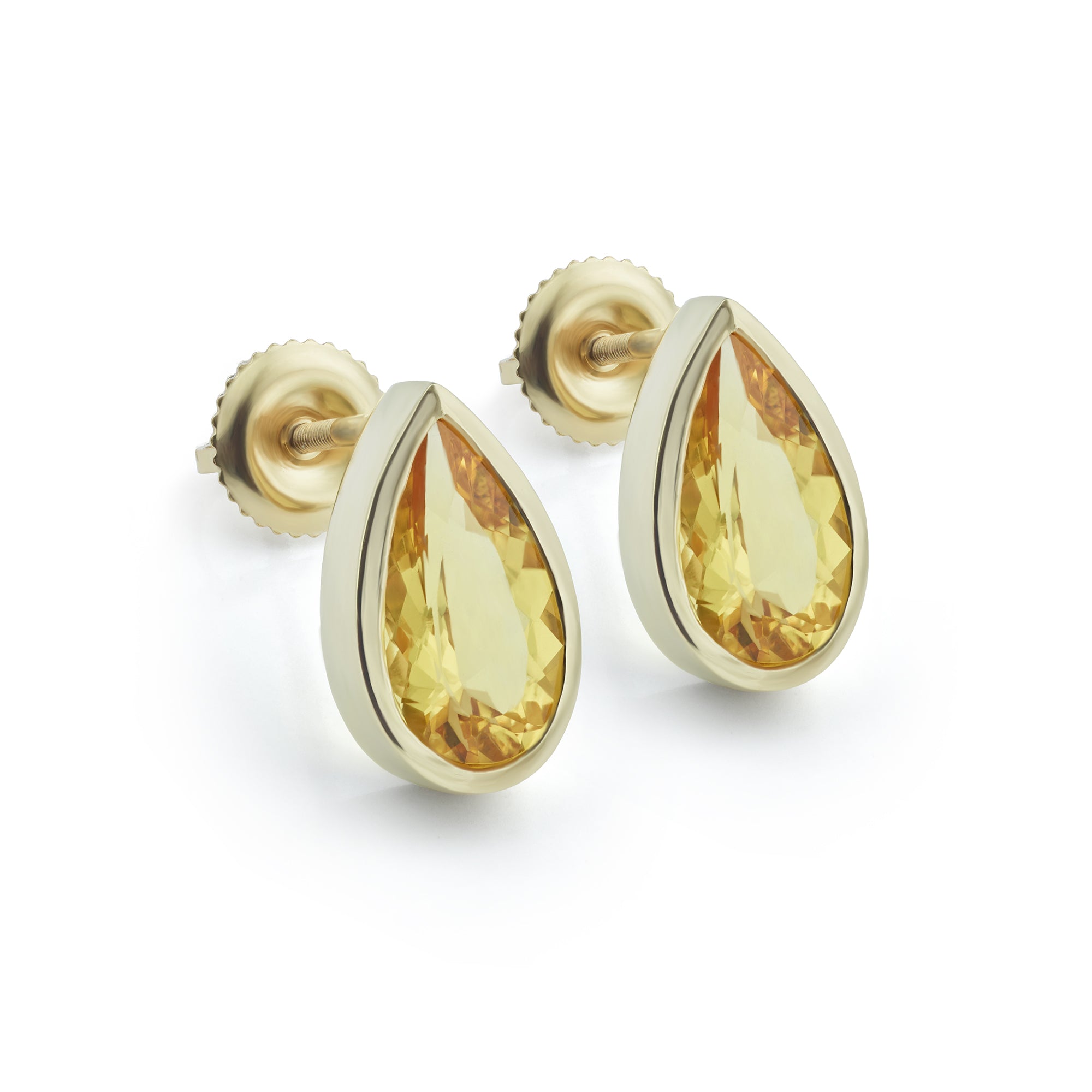 Yellow Beryl 9ct Yellow Gold Pear Shaped Drop Earrings Side View
