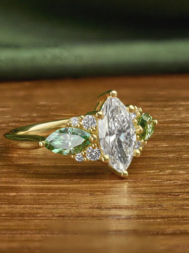 Bespoke Marquise Canadamark Diamond and Green Lab-Grown Diamond Engagement Ring