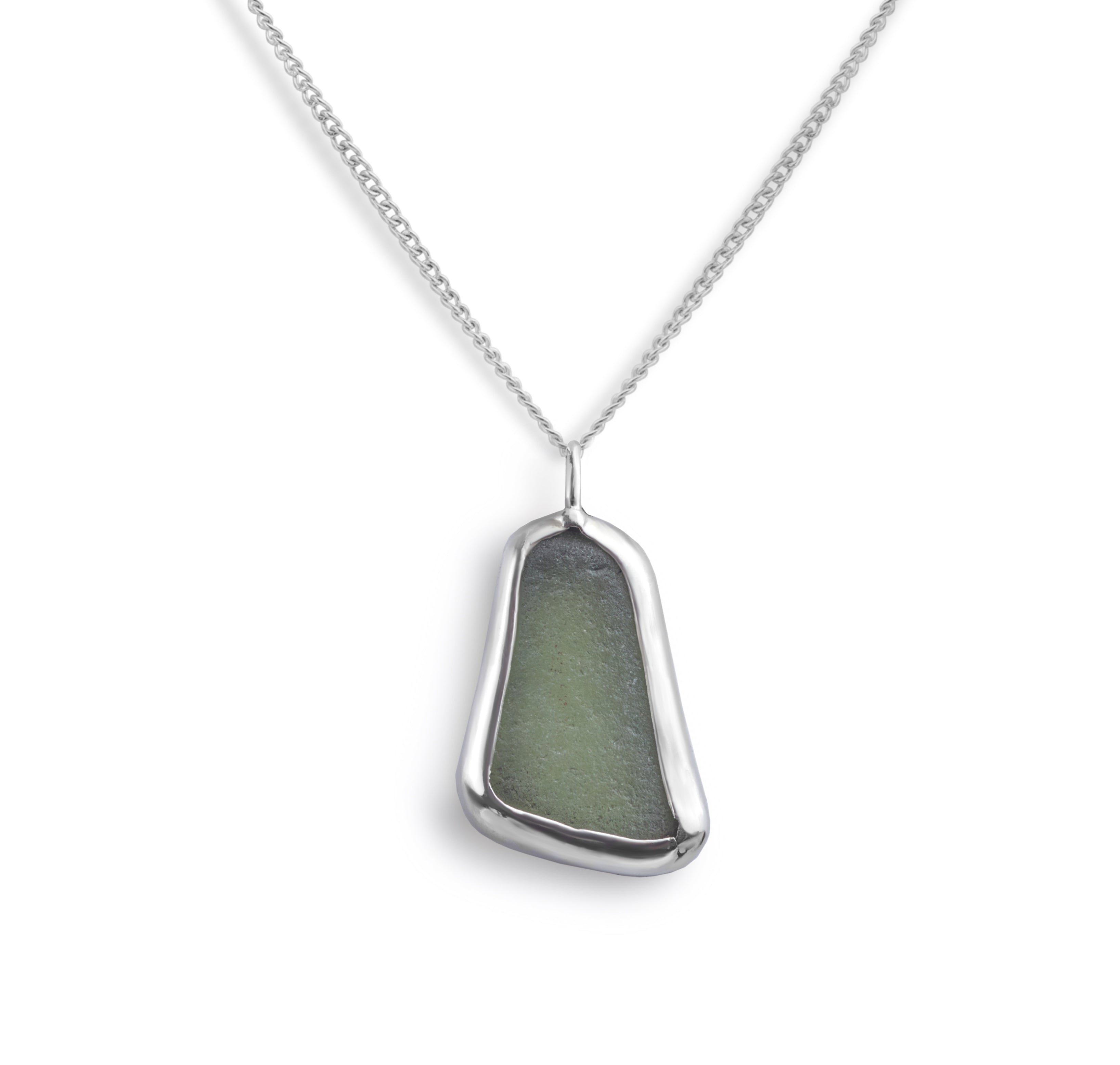 Silver bezel set green sea glass necklace main image