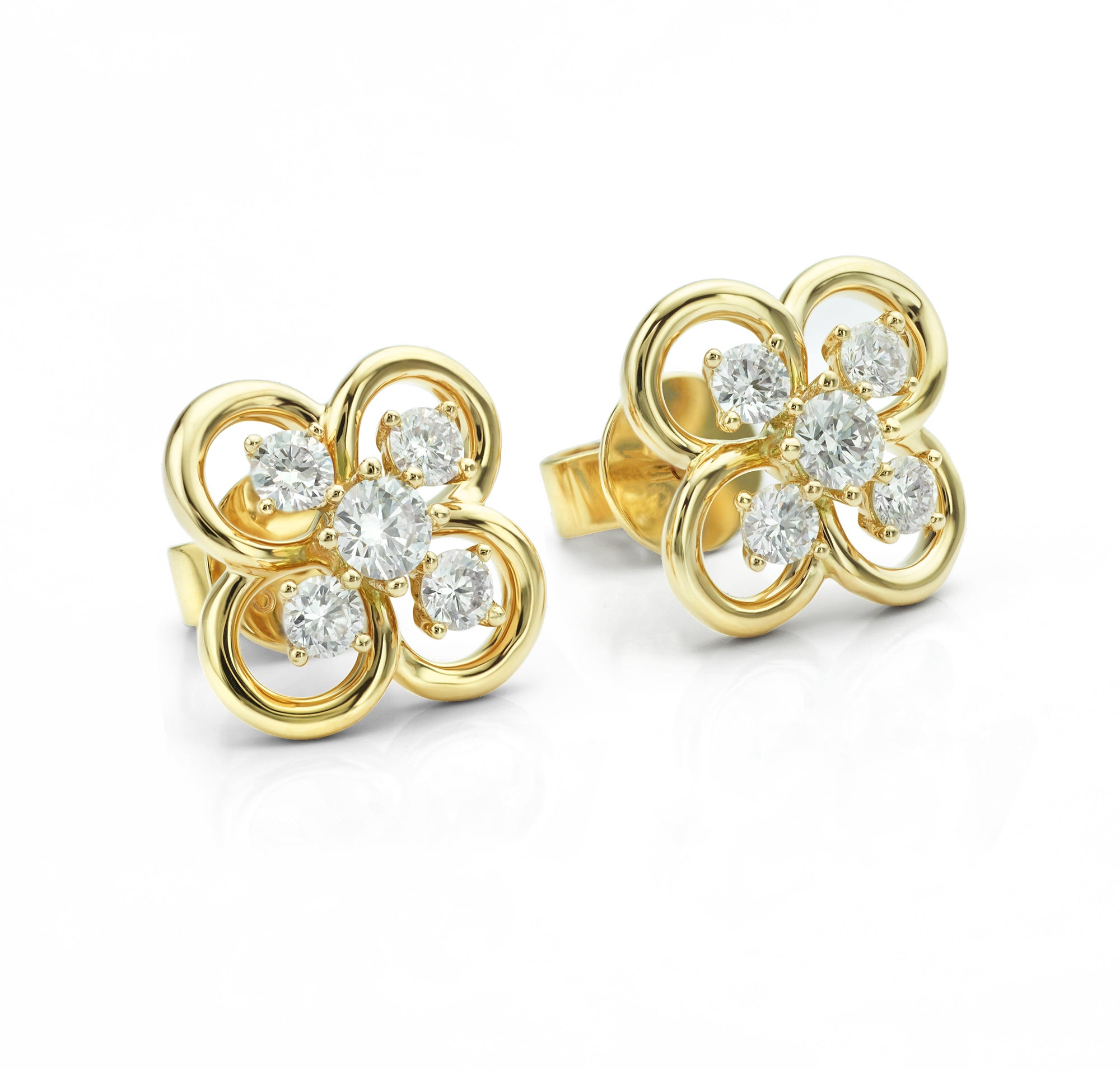 Blossom 5 stone diamond earrings in yellow gold
