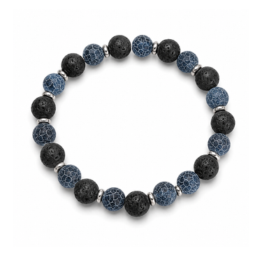 matte blue agate, lava basalt and steel bracelet. 