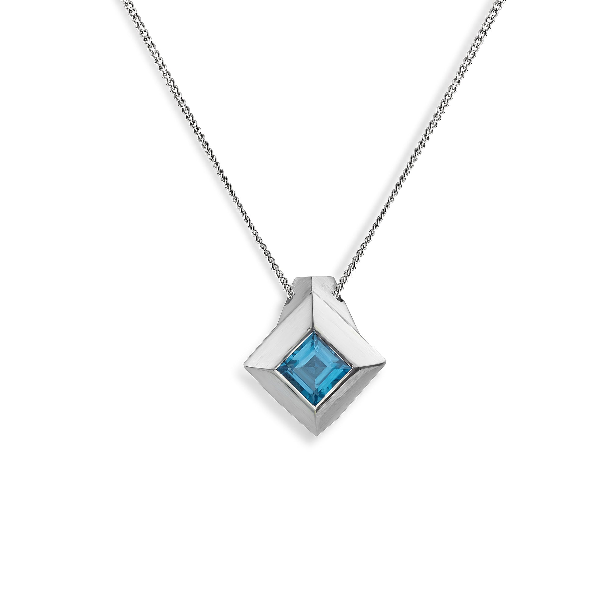 Modern Silver and Blue Topaz Necklace