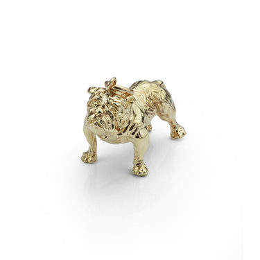 Gold bulldog charm on white background facing forward