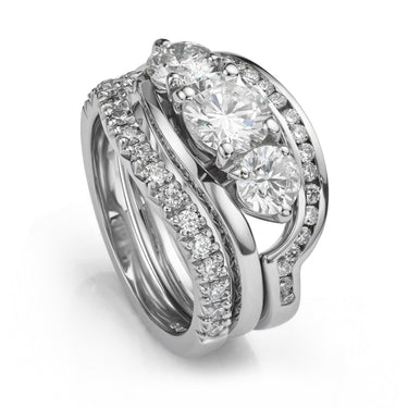 Shaped wedding ring, the original engagement ring and the shaped diamond eternity ring. 