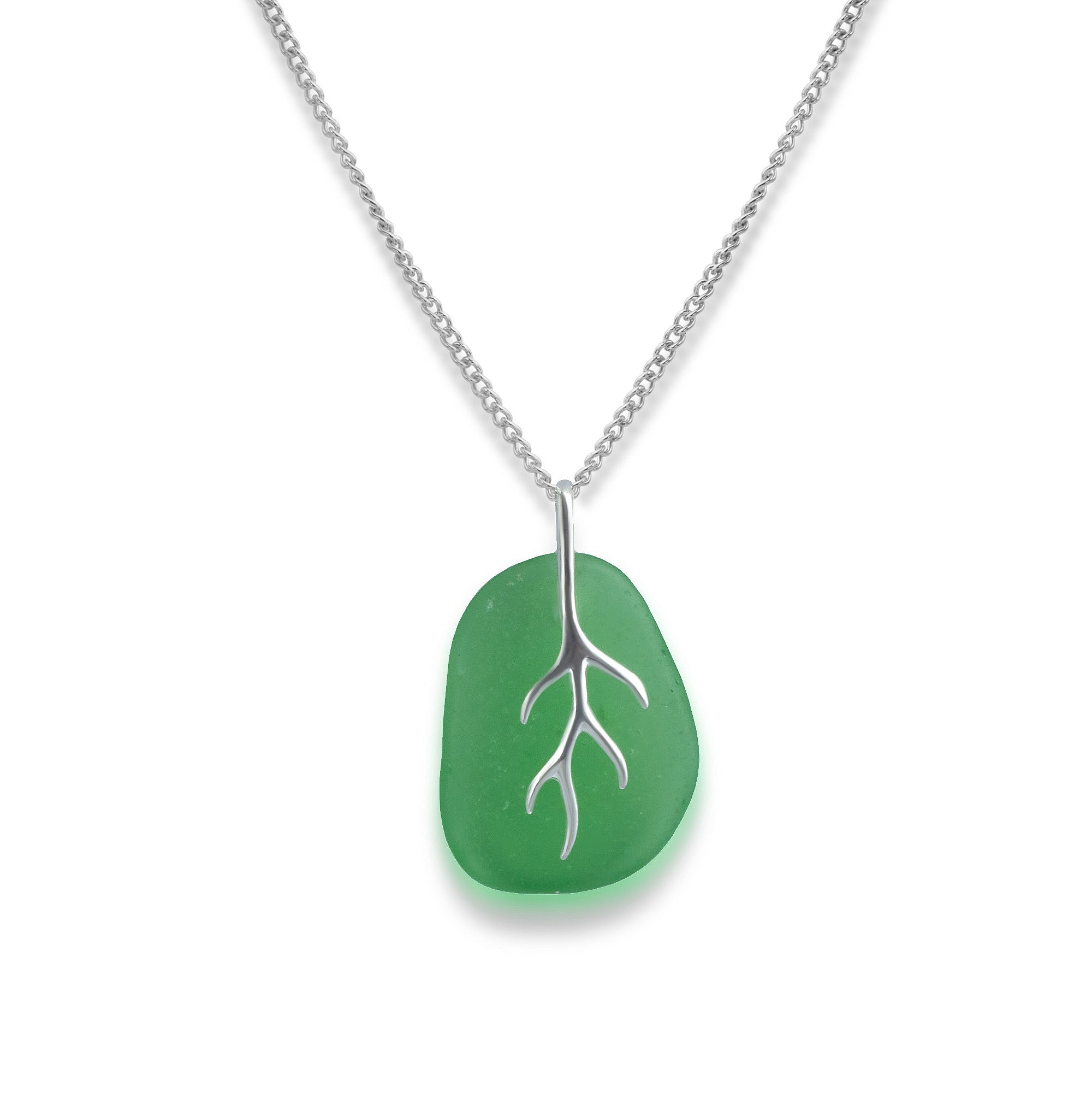 Green Coral Design Sea Glass Necklace