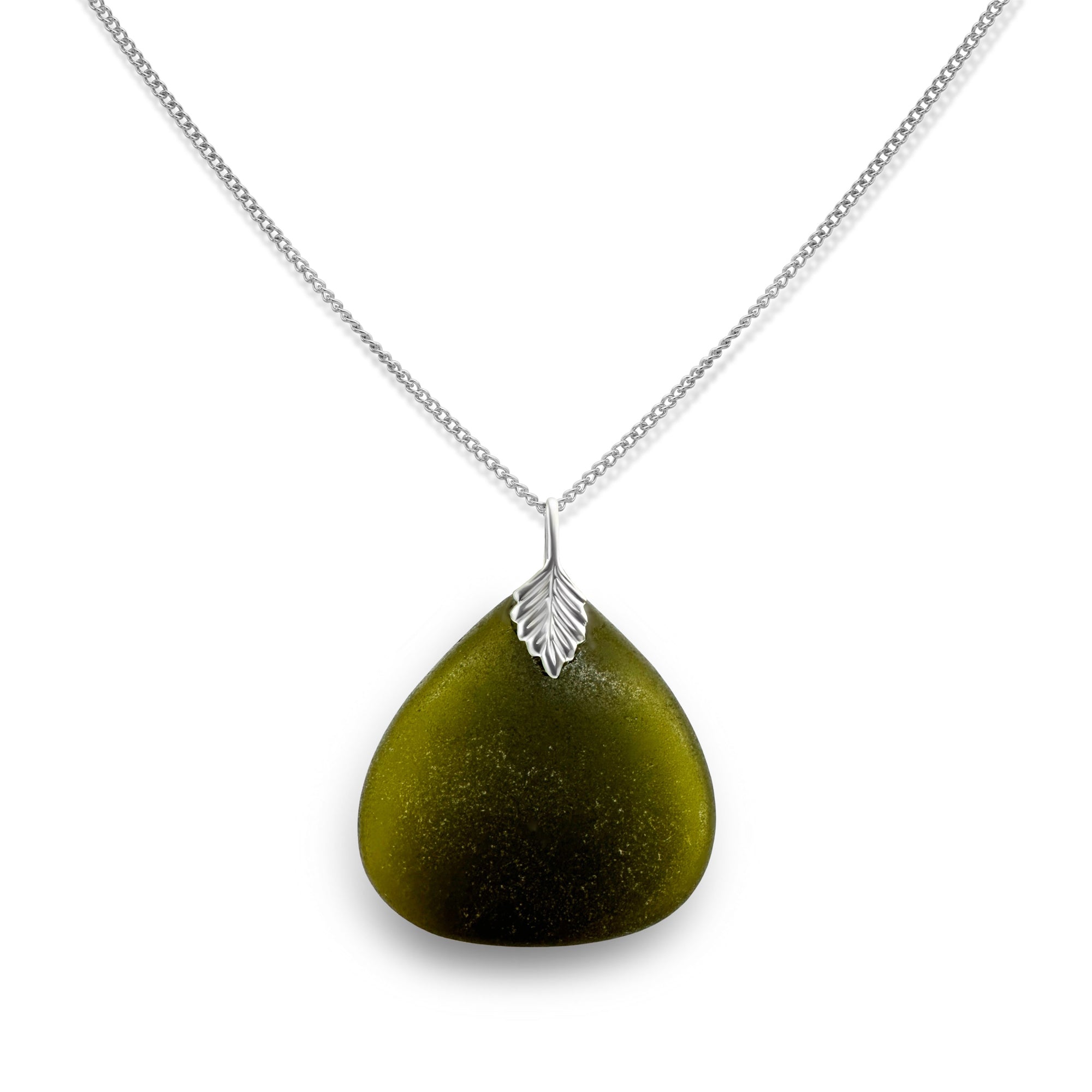 Dark Olive Sea Glass Necklace