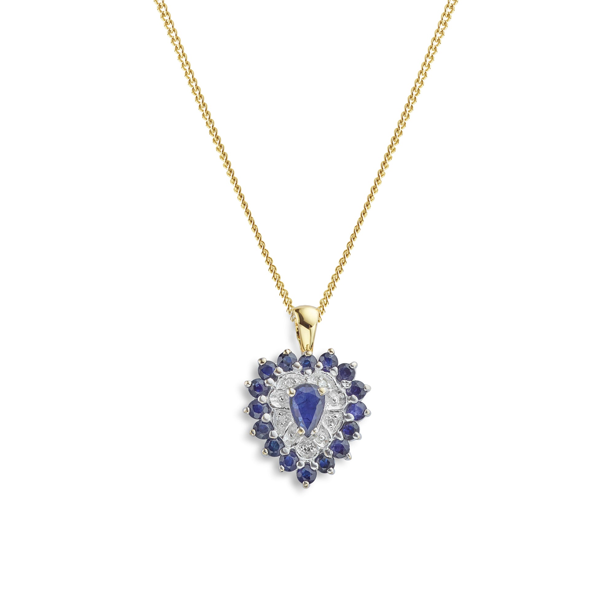 Sapphire and diamond heart shaped pre-owned cluster necklace 