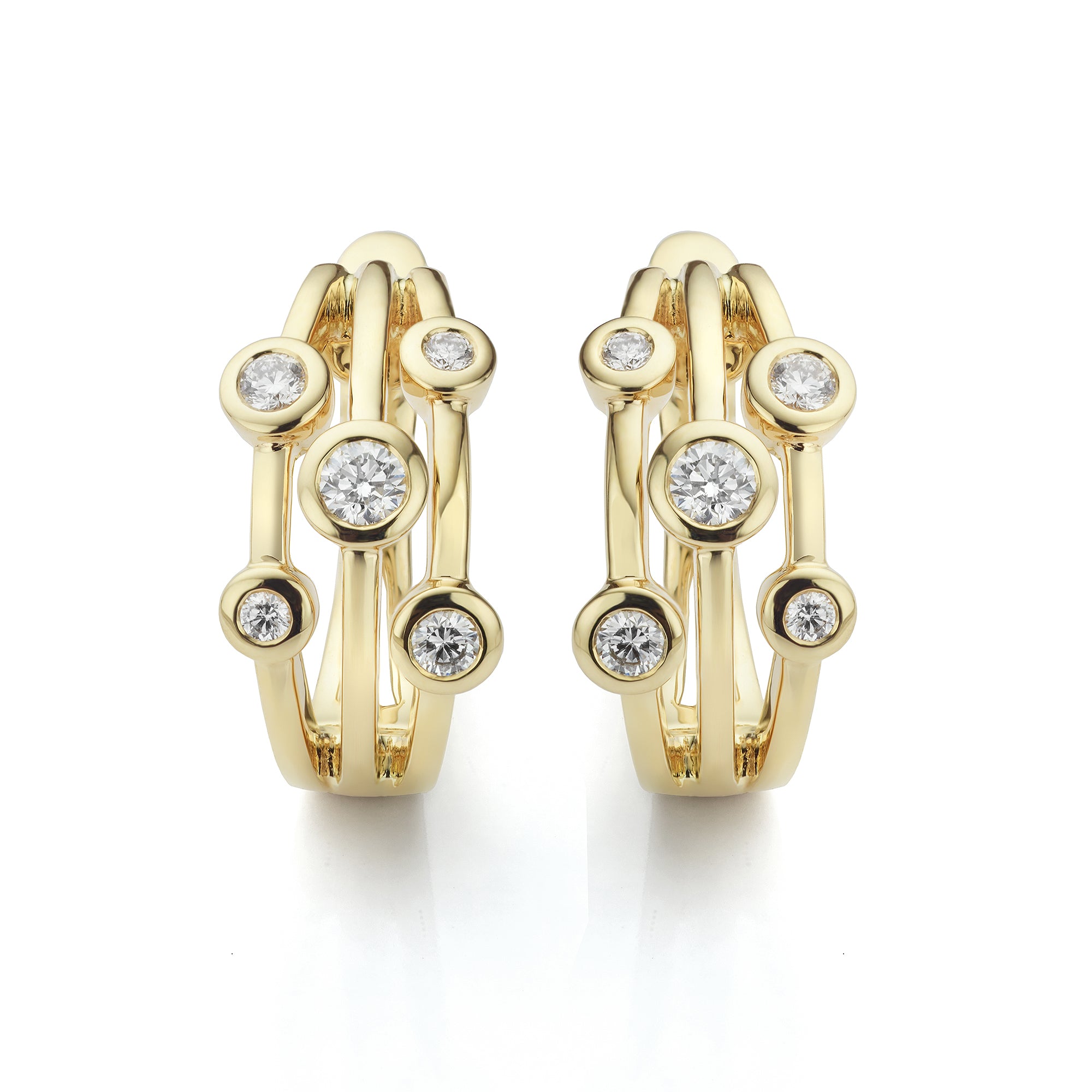 Yellow Gold Diamond Bubble Hoop Earrings