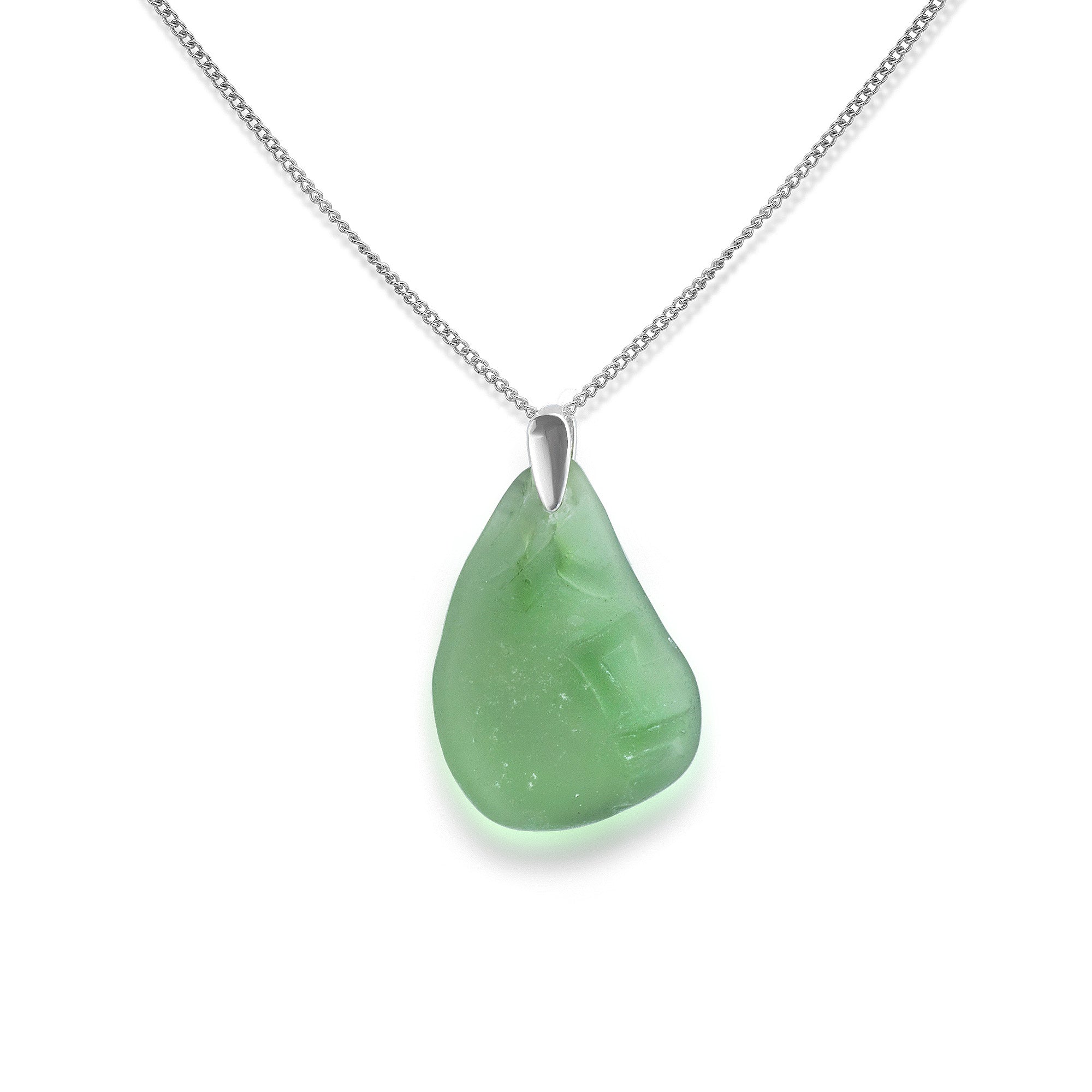 Unique embossed green sea glass necklace with raised partial letters