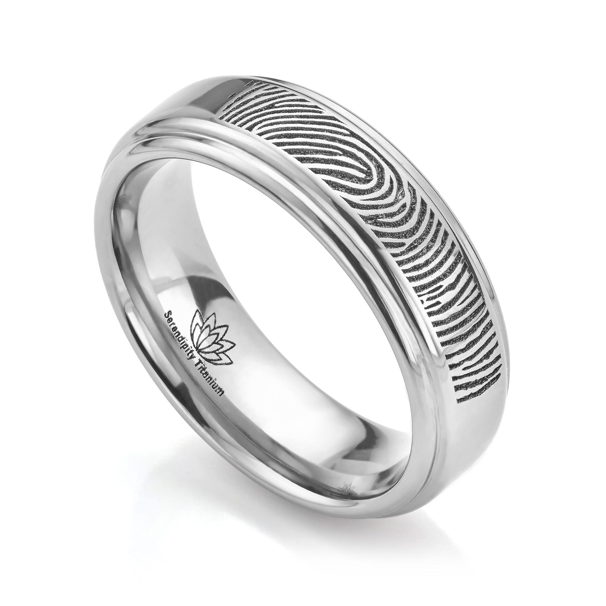 Titanium fingerprint band with detailed edge