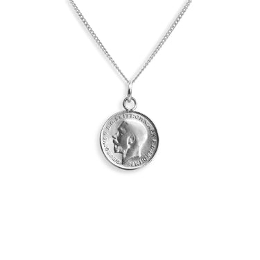 Reverse view of the vintage Georgian 3 pence piece necklace