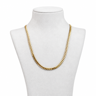 24.5 Inch 9ct Yellow Gold Flat Curb Chain on White Bust Front View