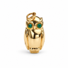 Vintage 9ct Yellow Gold Owl Charm with Green Gemstone Eyes Front View