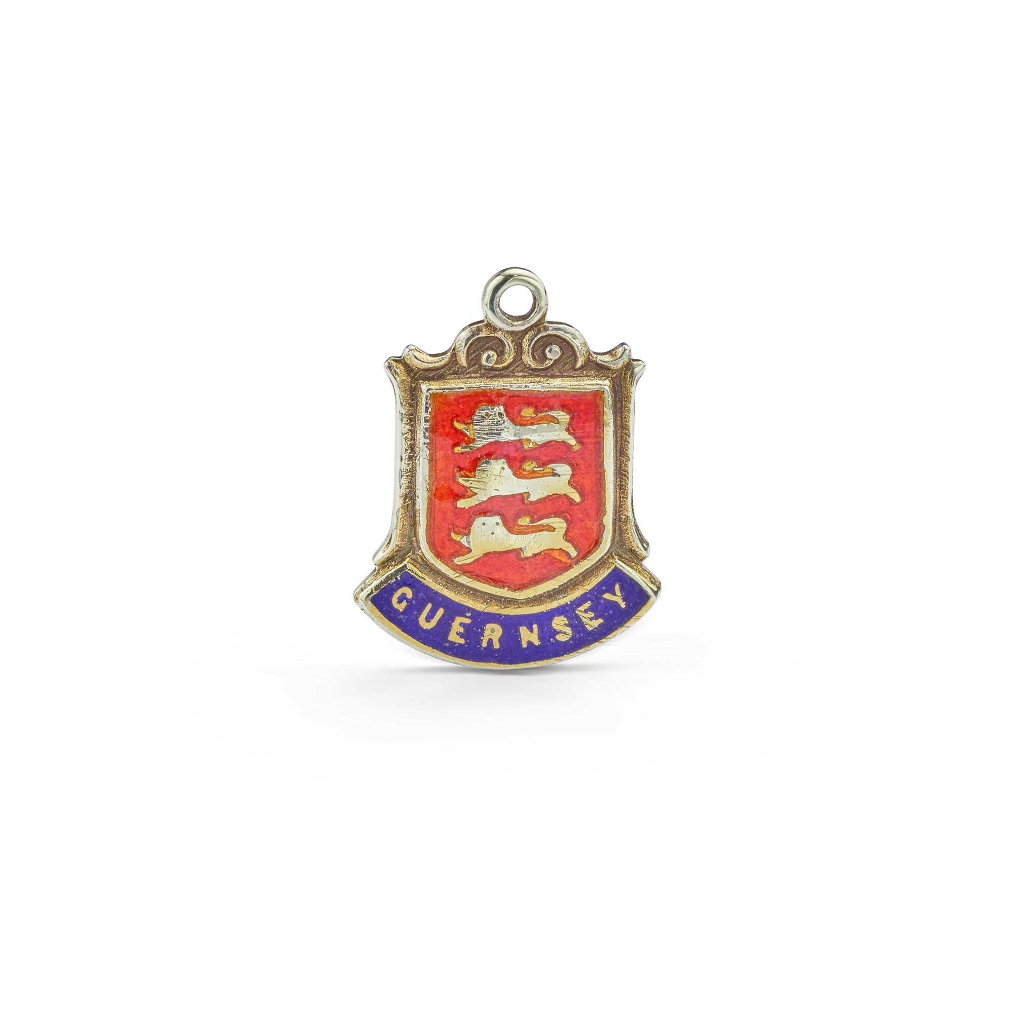 Guernsey Travel Shield Charm Enamel Gold Front