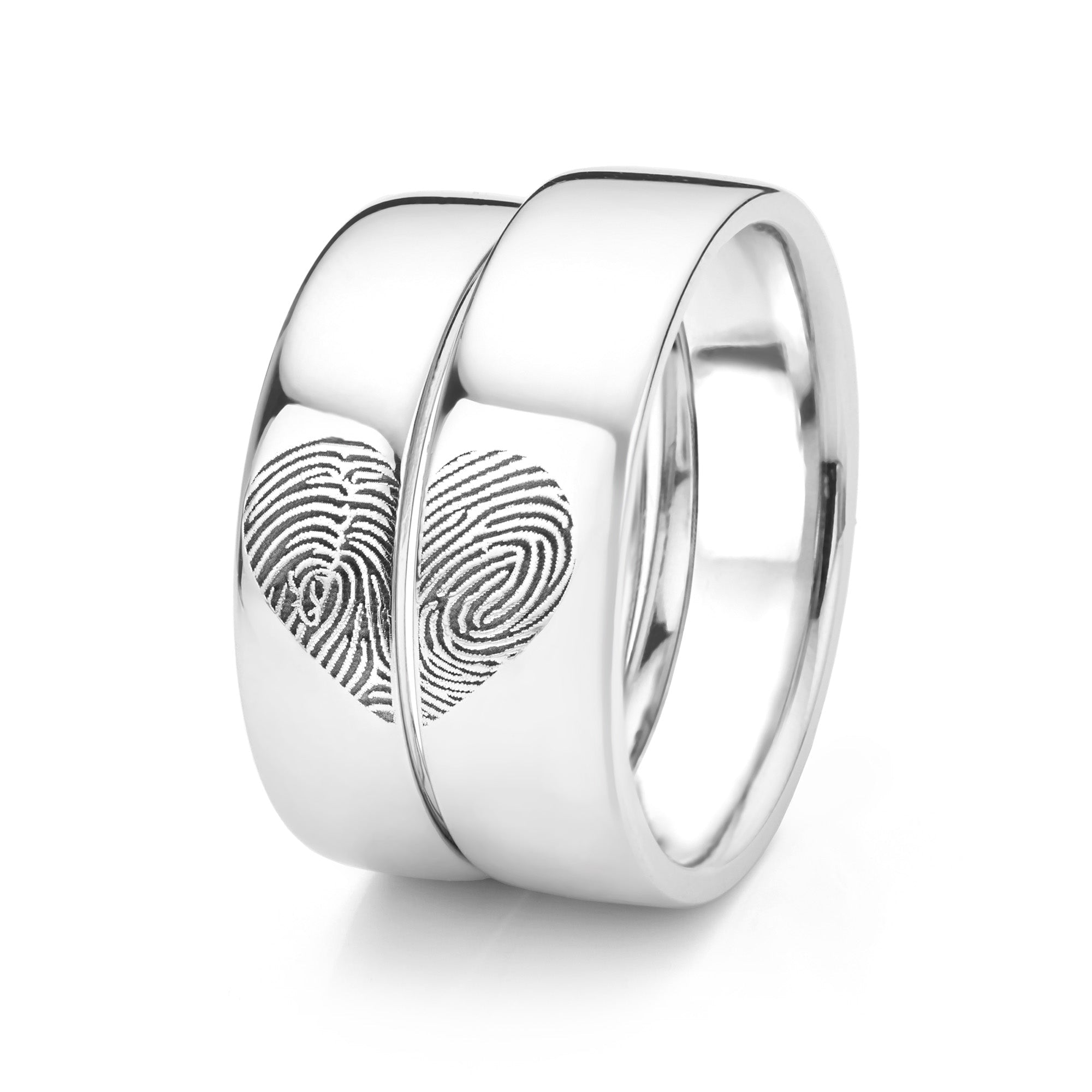 Heart fingerprint wedding rings