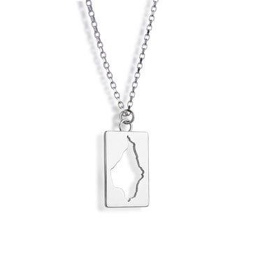 Men's Isle of Wight shaped cutout necklace on white background with belcher chain
