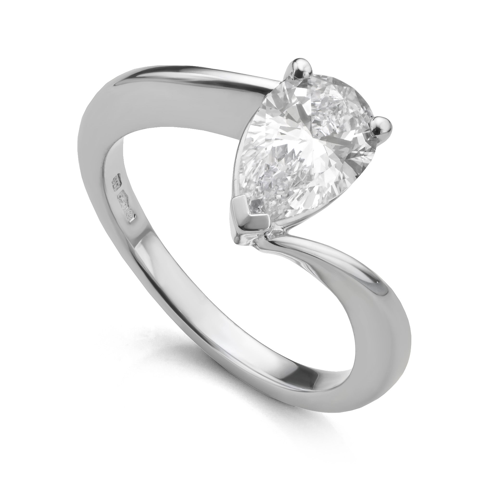 Lab-grown pear-shaped diamond engagement ring main view