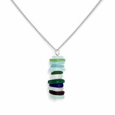 Multicolour Isle of Wight Sea Glass Stacker Necklace on white background