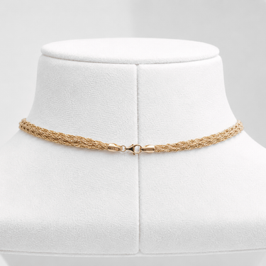 Italian-made 9ct yellow gold multi-strand necklace featuring a woven 9-strand design reverse view