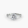 Vellana round solitaire engagement ring with marquise and round diamond shoulders, white gold or platinum , front view 