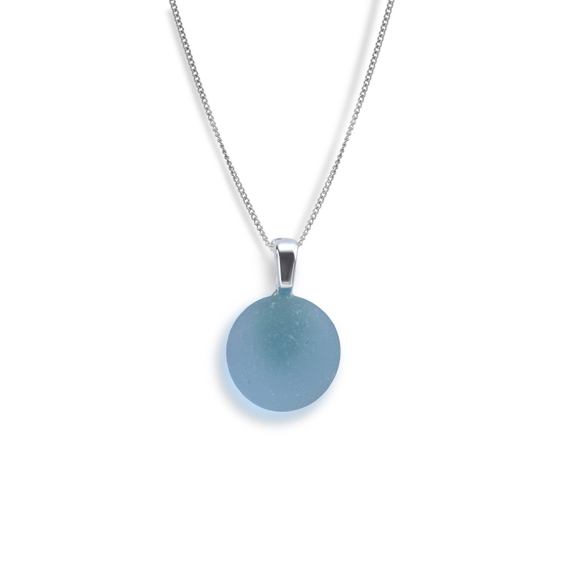 Ocean Blue Round Sea Glass Necklace