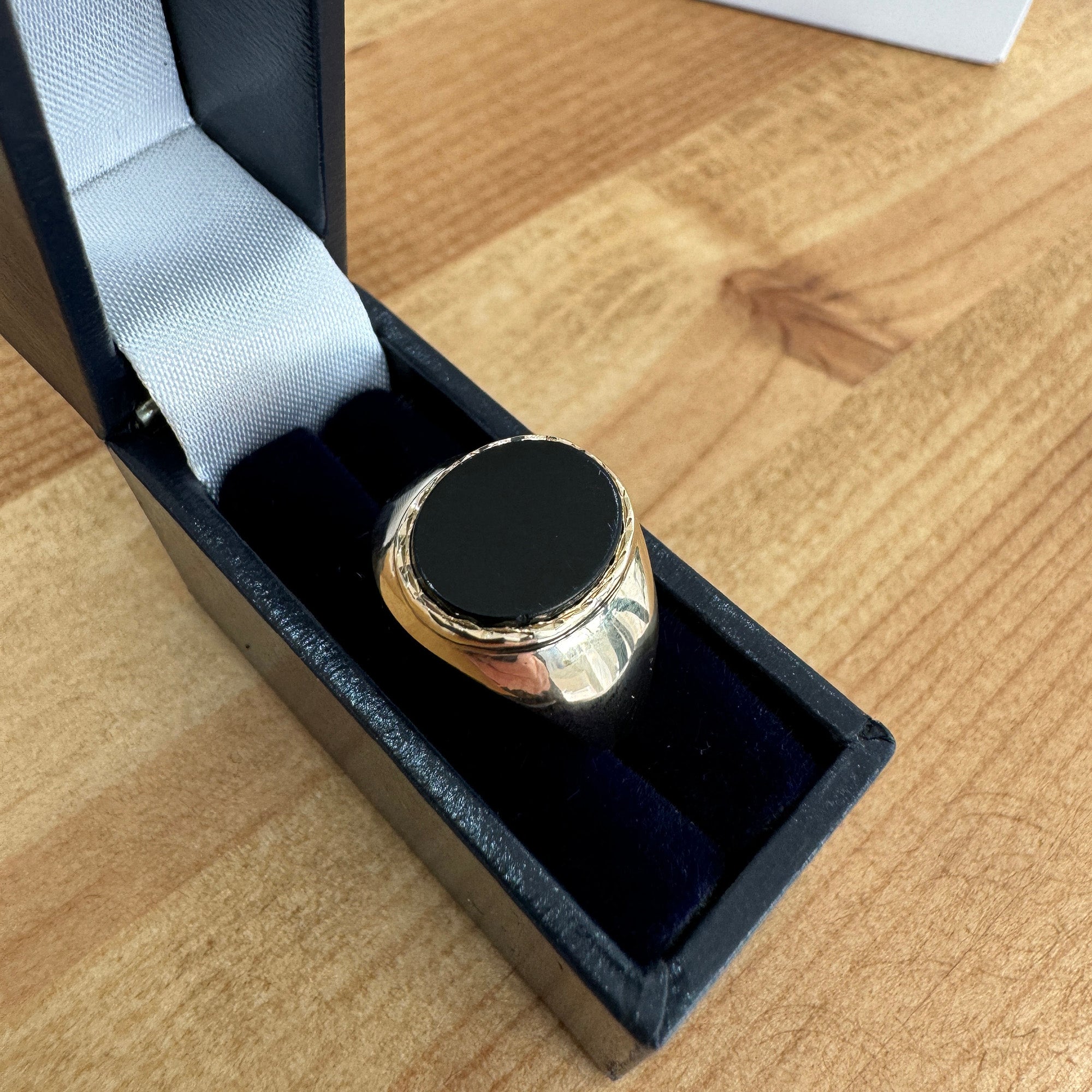 Black Onyx Signet Ring in Ring Box