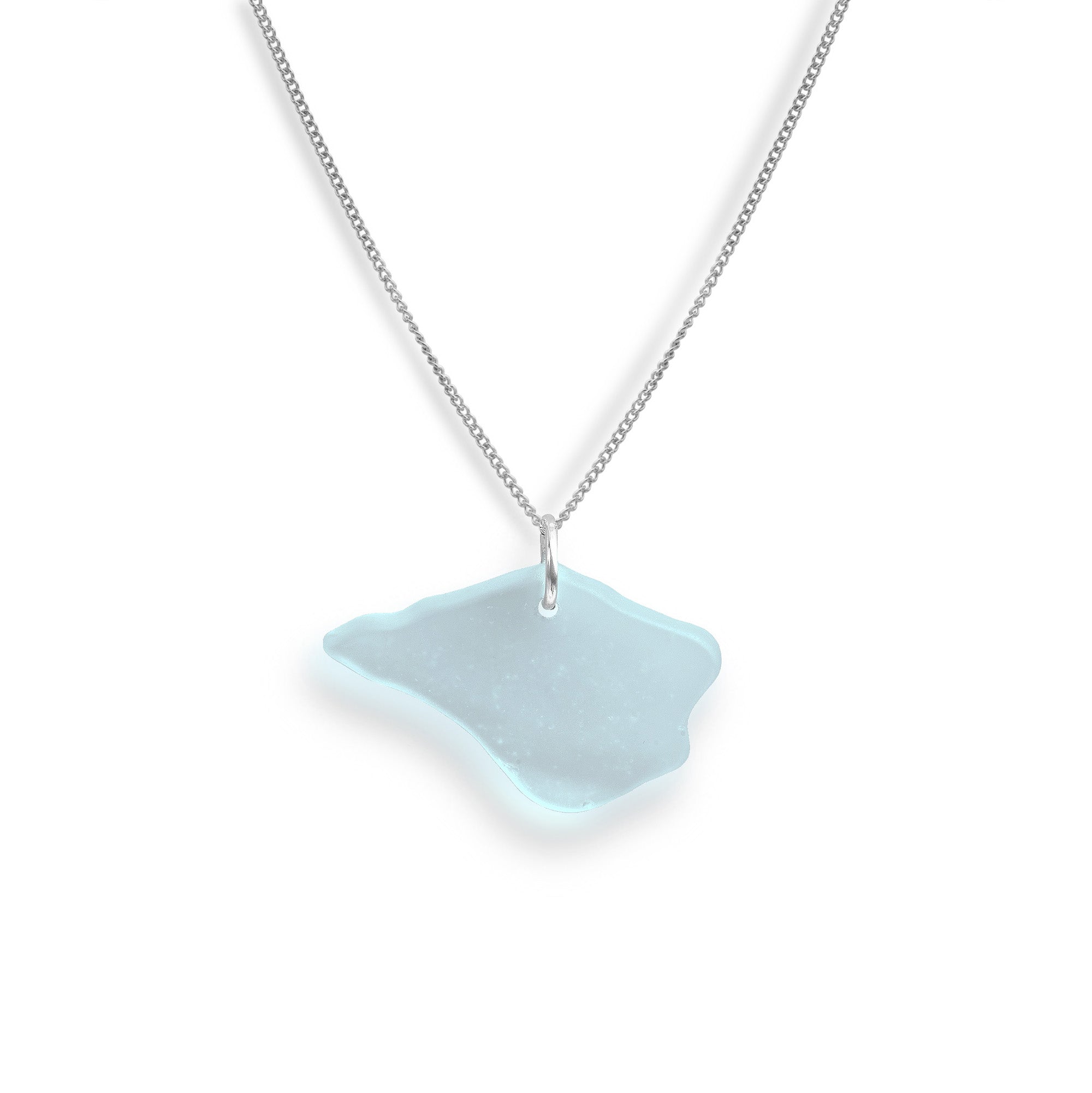 Pale Aqua Blue Isle of Wight Shaped Sea Glass Necklace