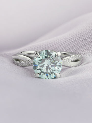 Pale blue lab-grown diamond engagement ring