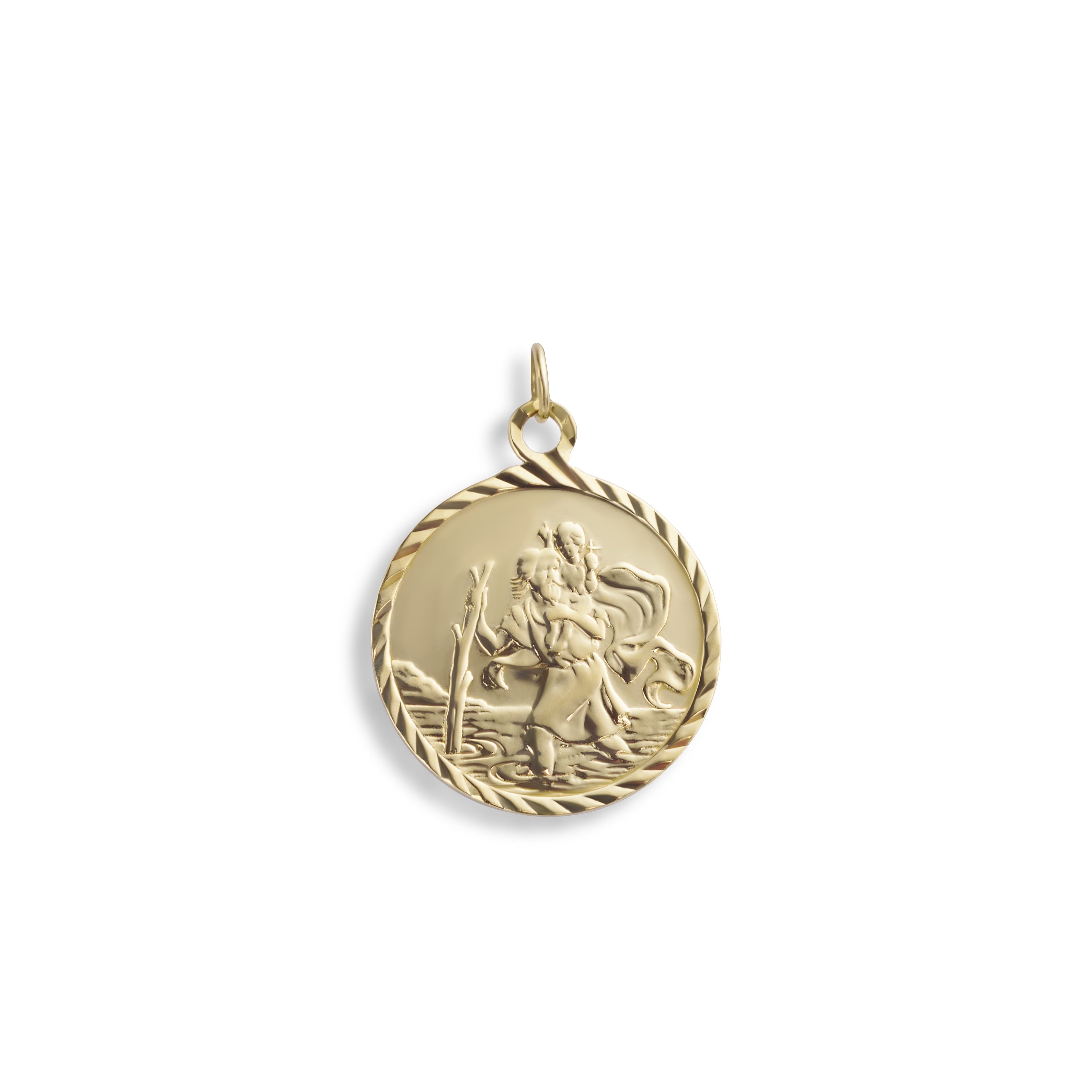 Pre-Loved Engraved 9ct Yellow Gold Saint Christopher Round Pendant Front View