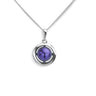 Purple pearl halo necklace in Silver front view