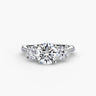 Veradore diamond trilogy ring in white gold or platinum, front view with round centre diamond 