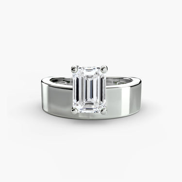 Wide Band Emerald Diamond Solitaire Ring