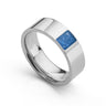 Polished band ashes ring 8mm wide shown with blue resin and ashes