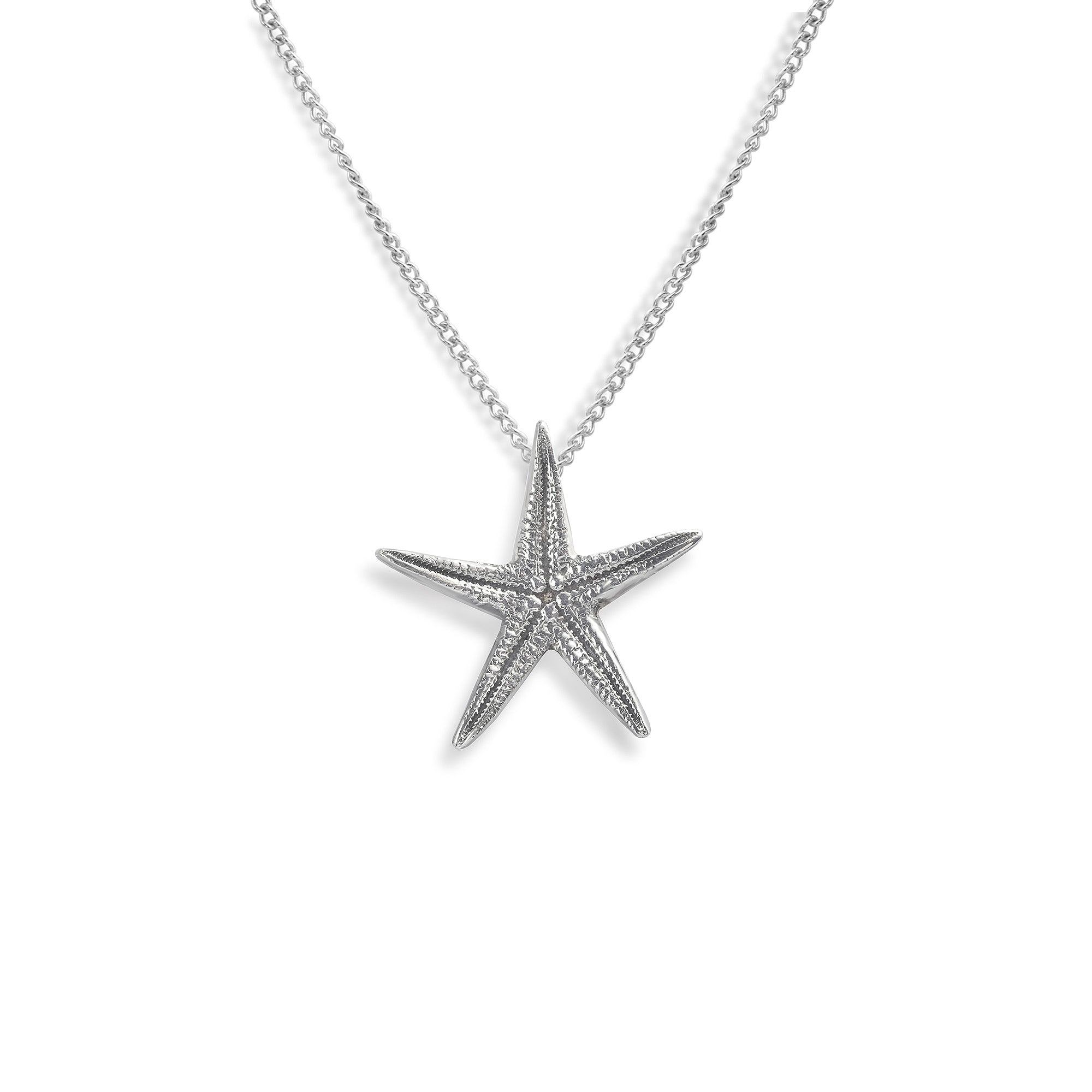 Handmade realistic silver starfish necklace