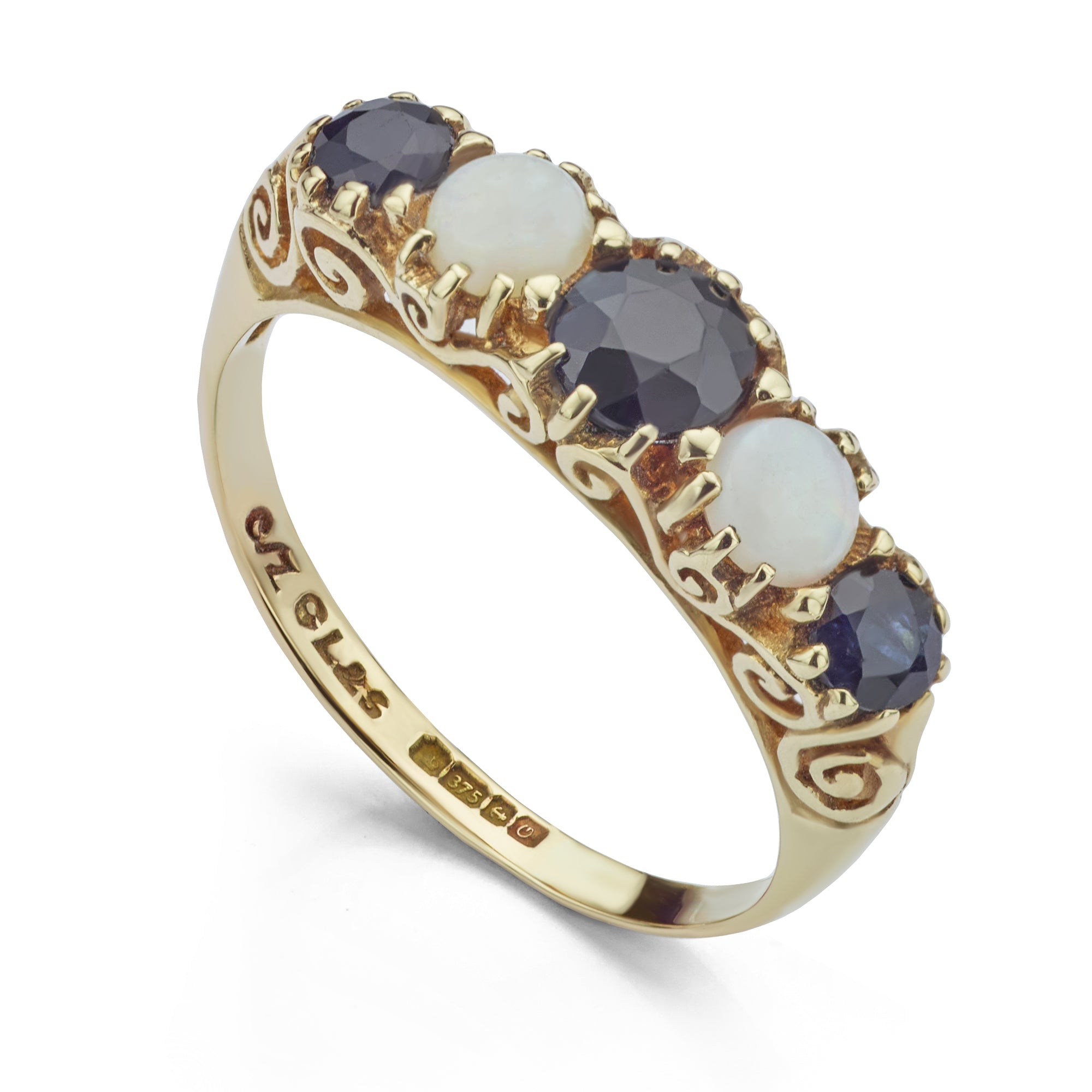 Pre-loved blue sapphire and opal dress ring