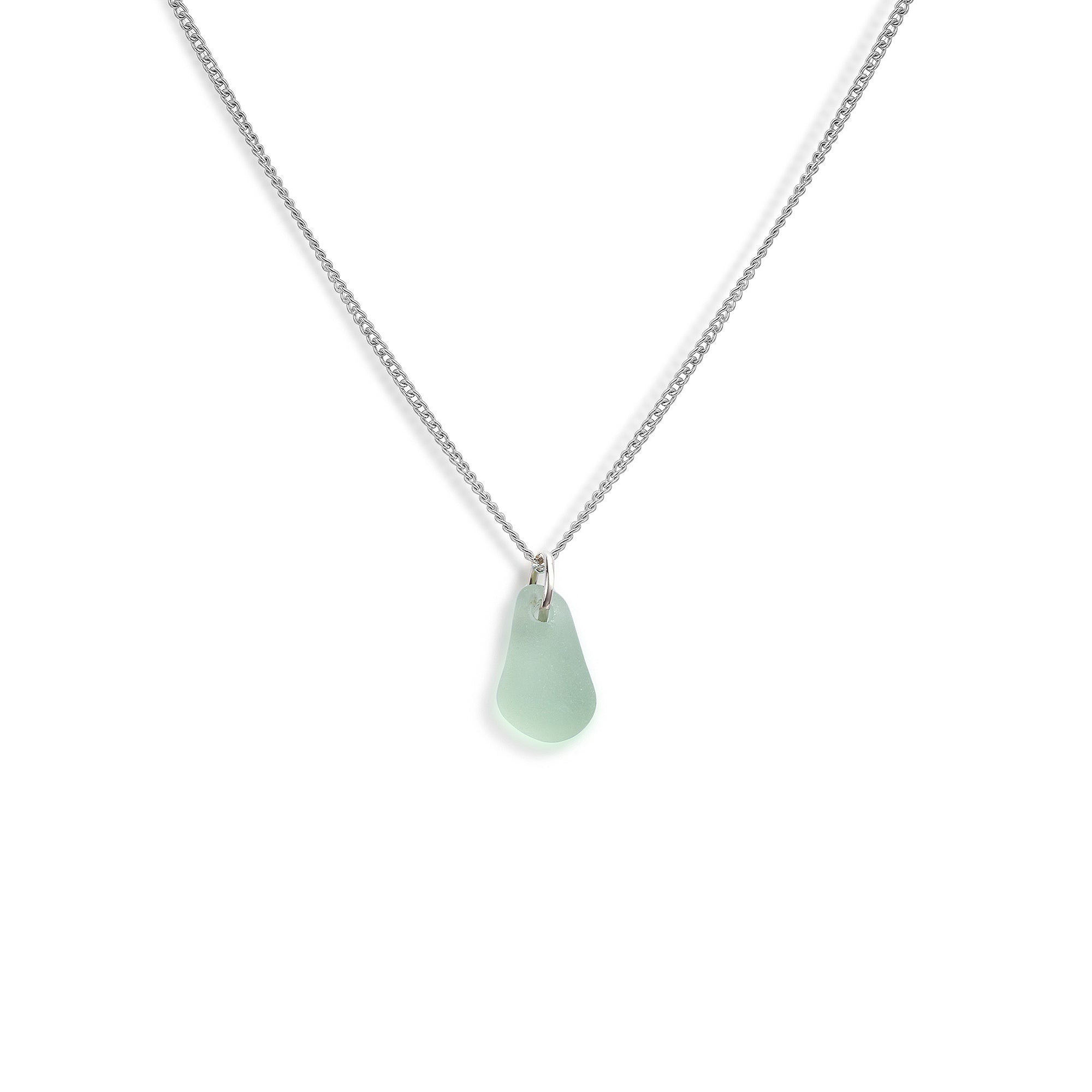 Aqua Pebble Sea Glass Charm Necklace