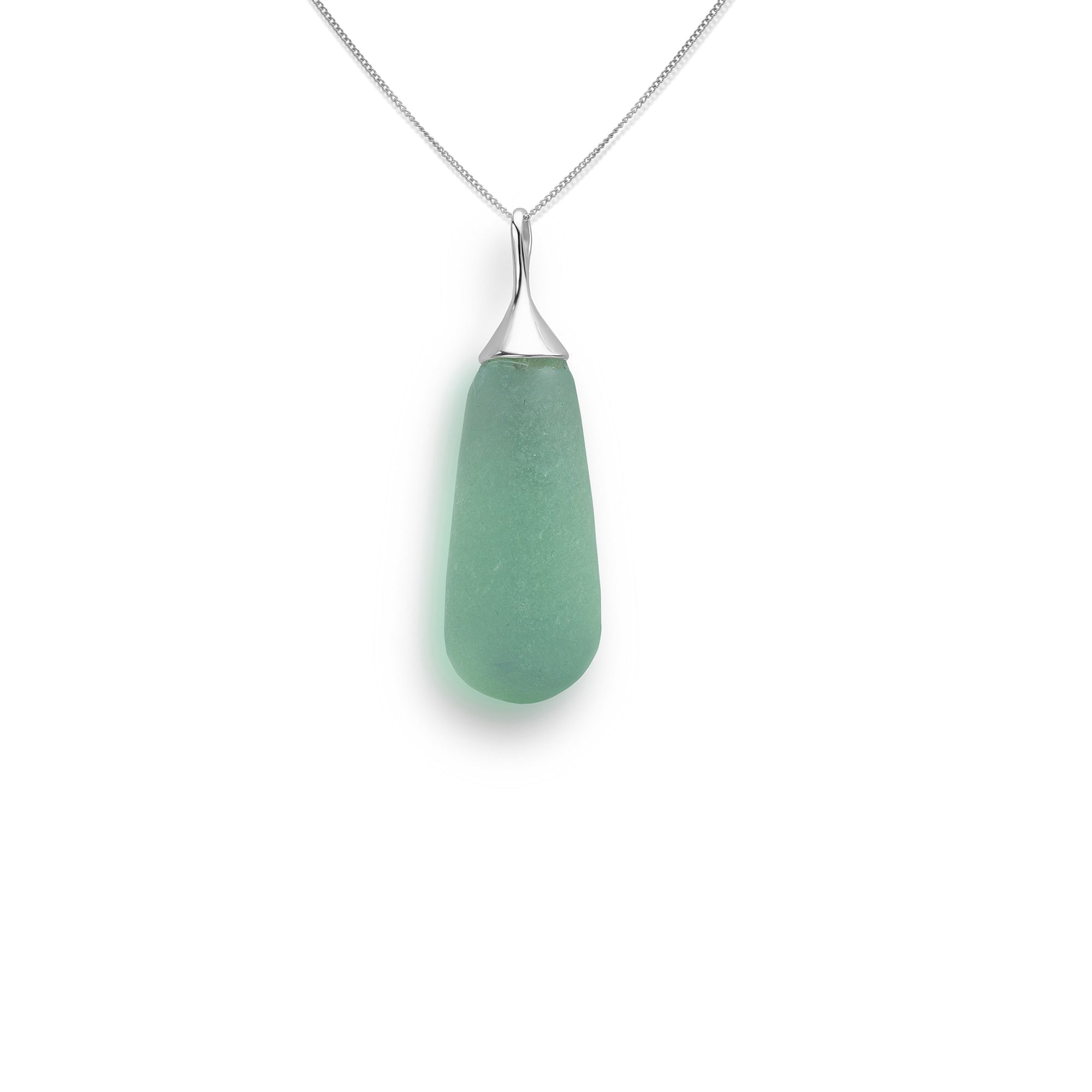 Smaller image of the sea foam green silver stopper sea glass necklace