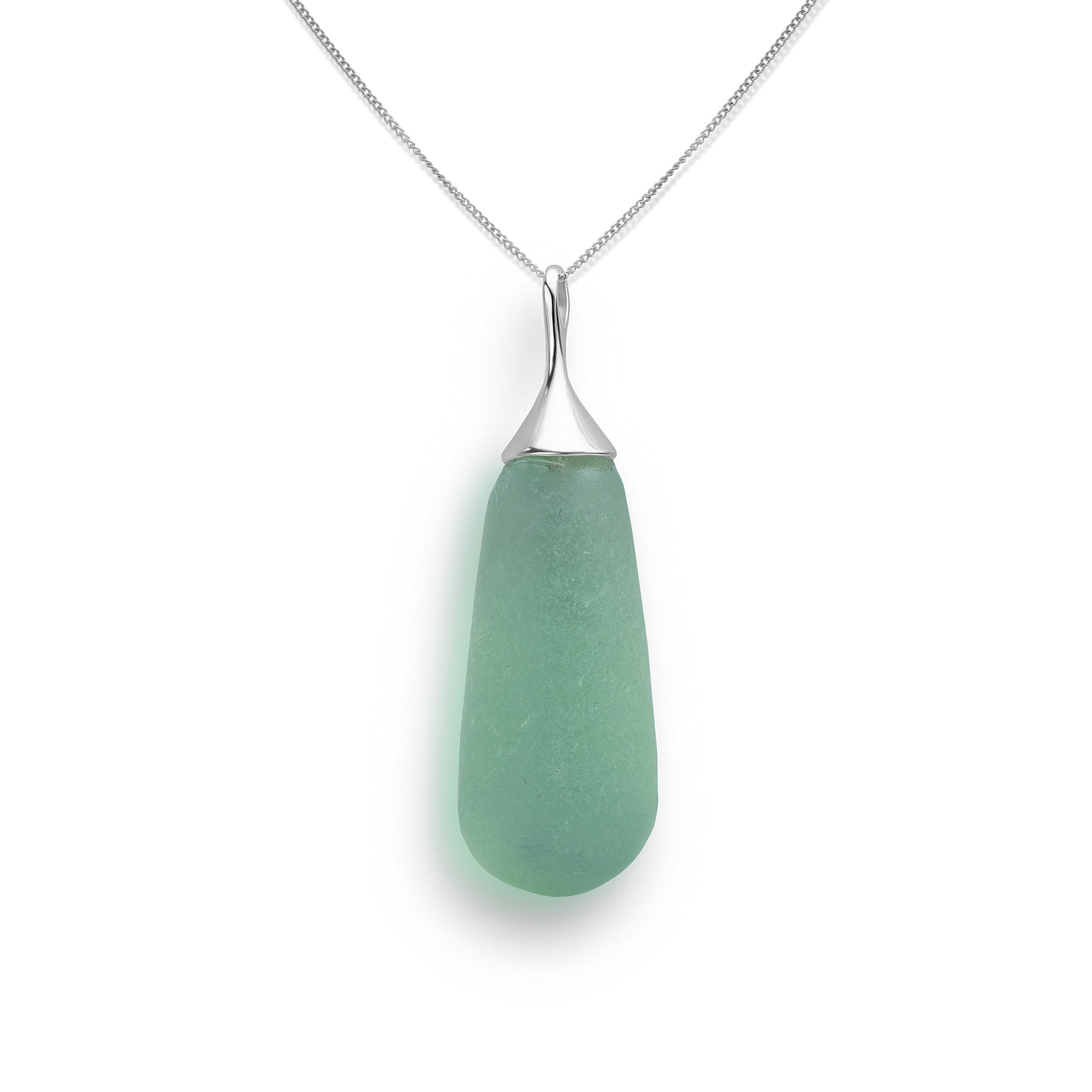 Sea Foam Green Bottle Stopper Sea Glass Necklace in Sterling Silver