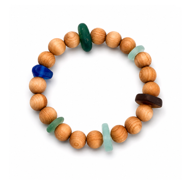 Isle of Wight Sea Glass & Sandalwood Beaded Bracelet