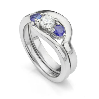 Shaped band to fit a blue sapphire and diamond trilogy ring