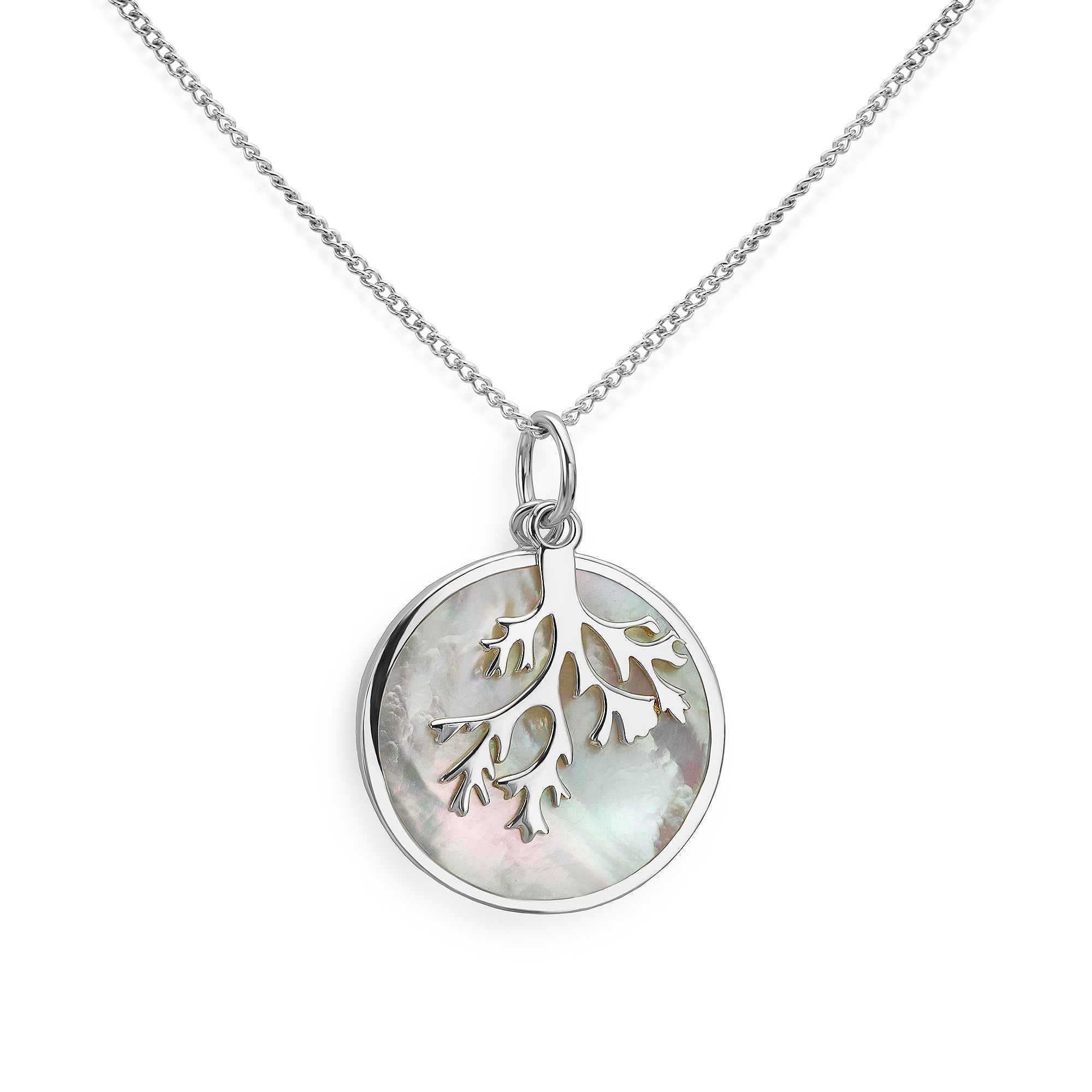 Silver coral and mother of pearl necklace