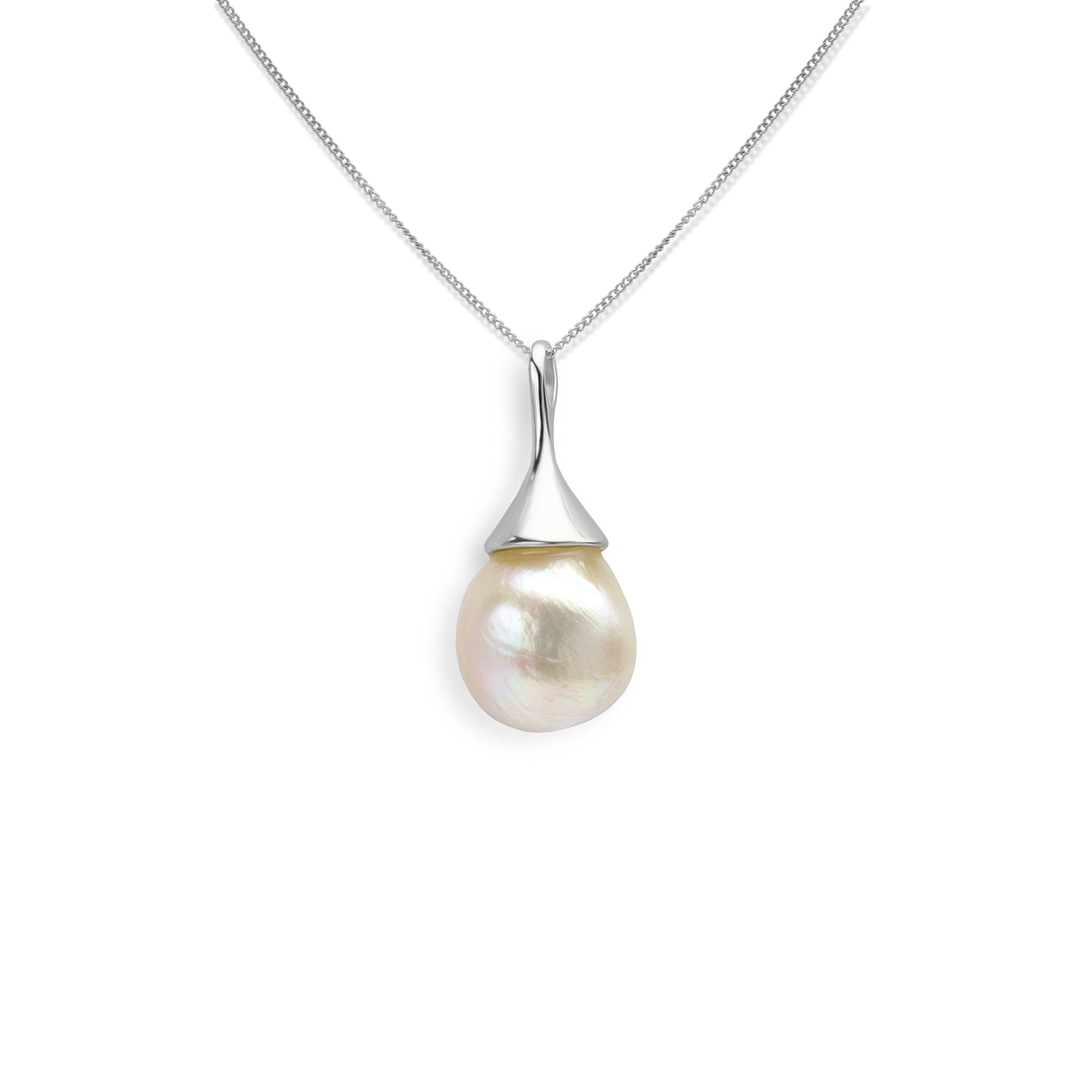 Silver Freshwater Pearl Drop Necklace