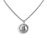 Silver medallion St Christopher with rasied writing and detail on a Silver belcher chain. 
