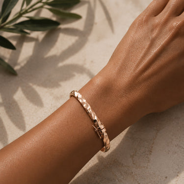 Rose Gold Hinged Bangle on Wrist