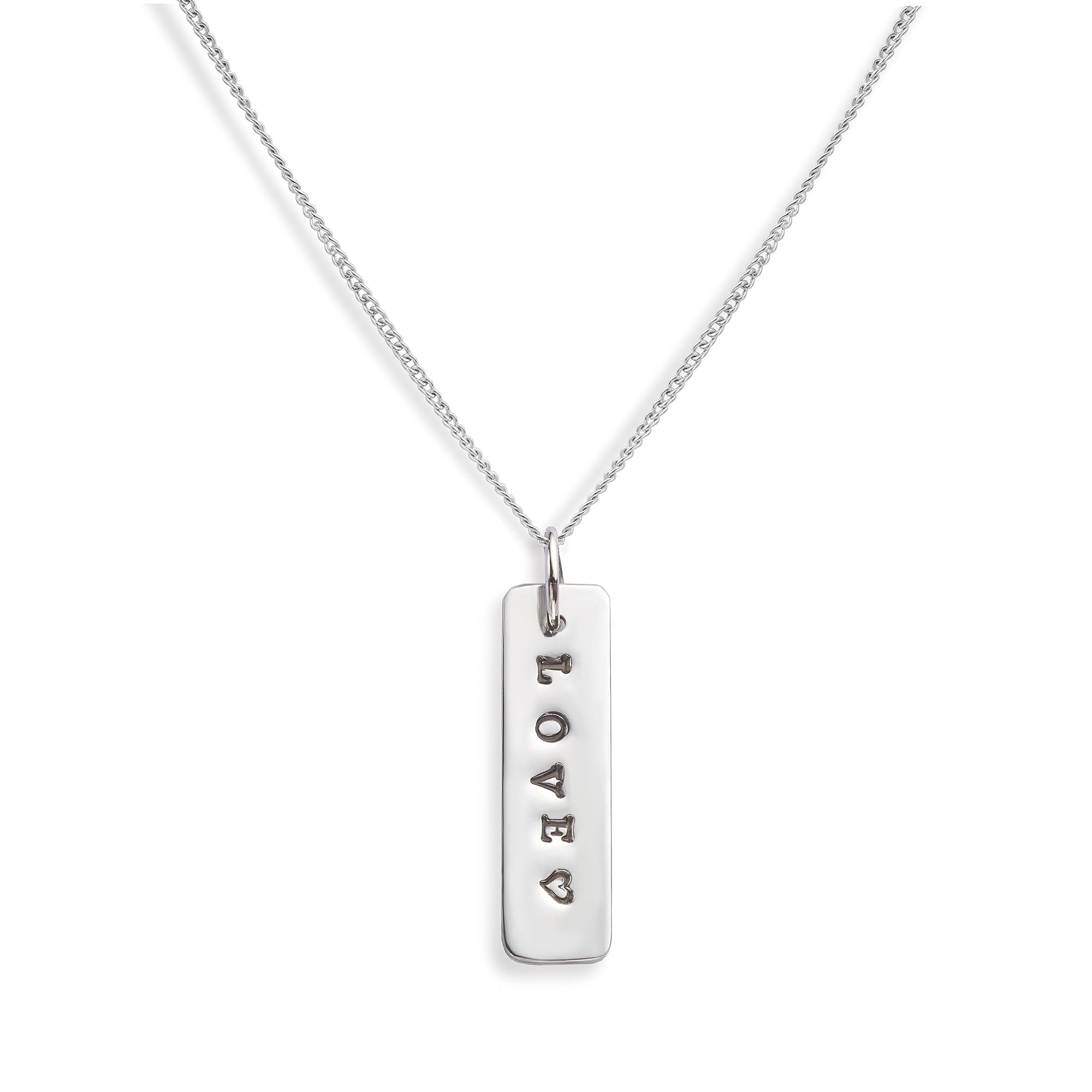 Sterling Silver Stamped Love Necklace