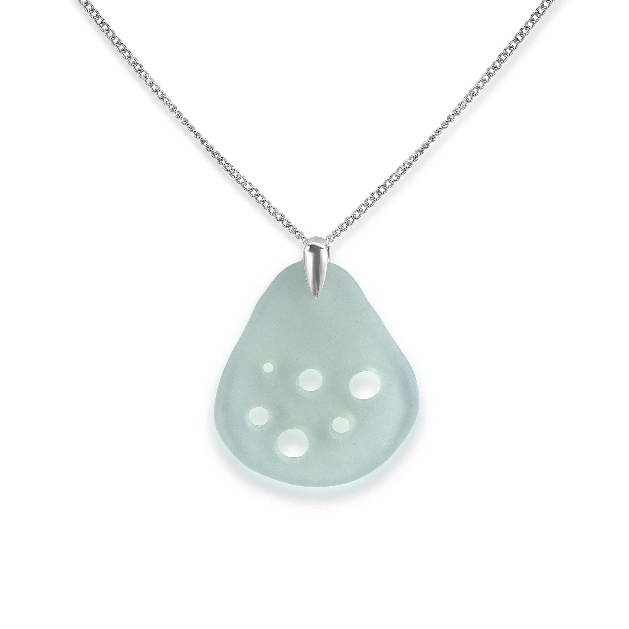 Seafoam Green, Swiss Cheese Design Sea Glass Necklace